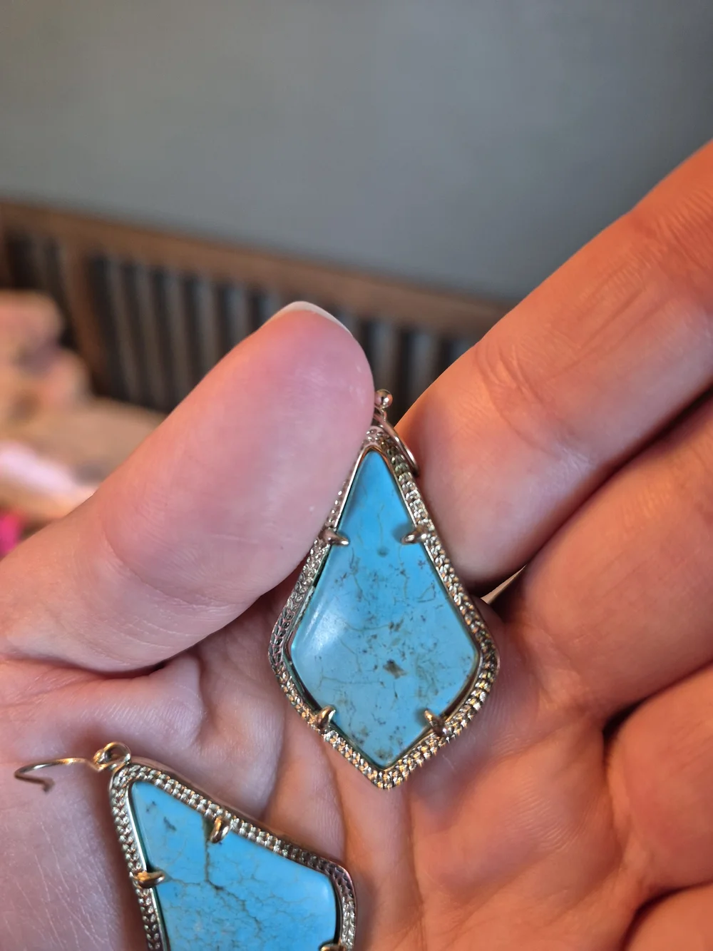 Kendra Scott Turquoise Teardrop Frame Earrings - Blue Stone Drop Earrings - Picture 4 of 4